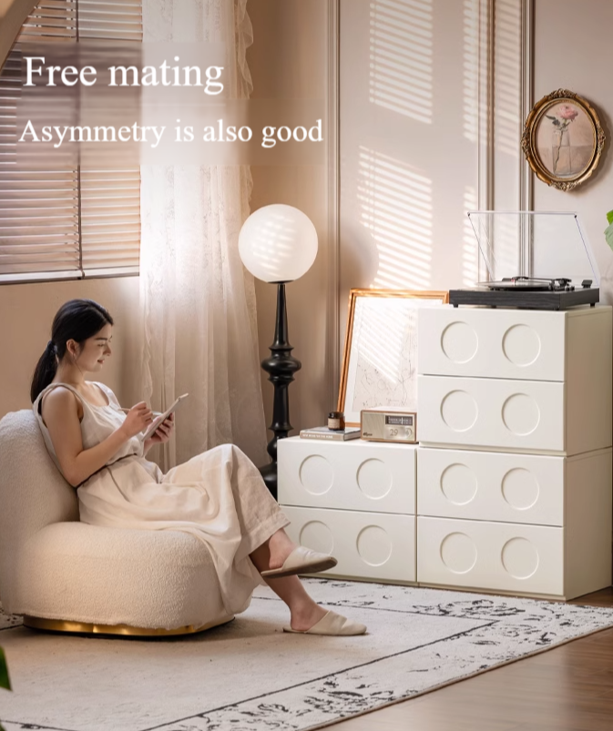 Poplar Solid Wood French Cream Style Module Combination TV Cabinet.