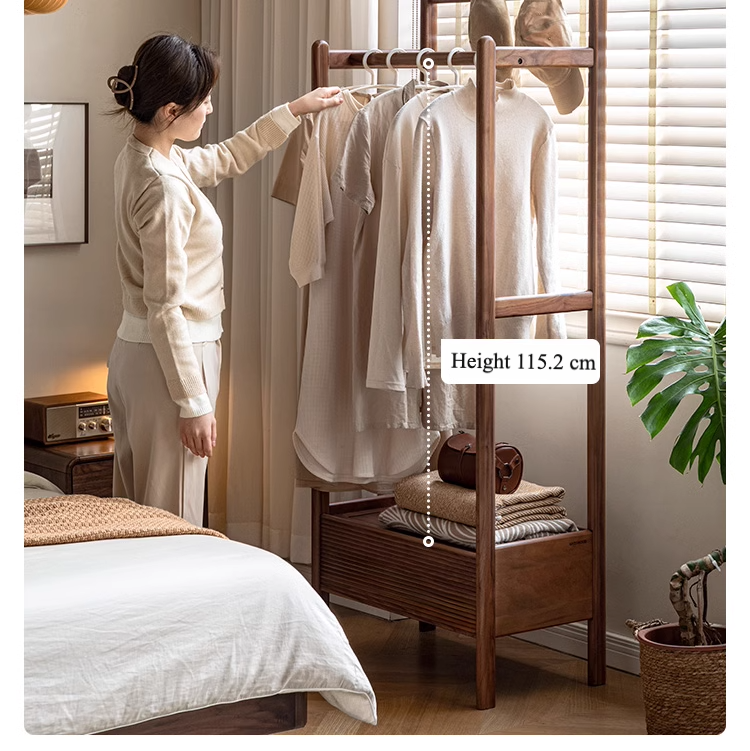 Black Walnut, Oak Solid Wood Floor to Floor Clothes Storage Rack