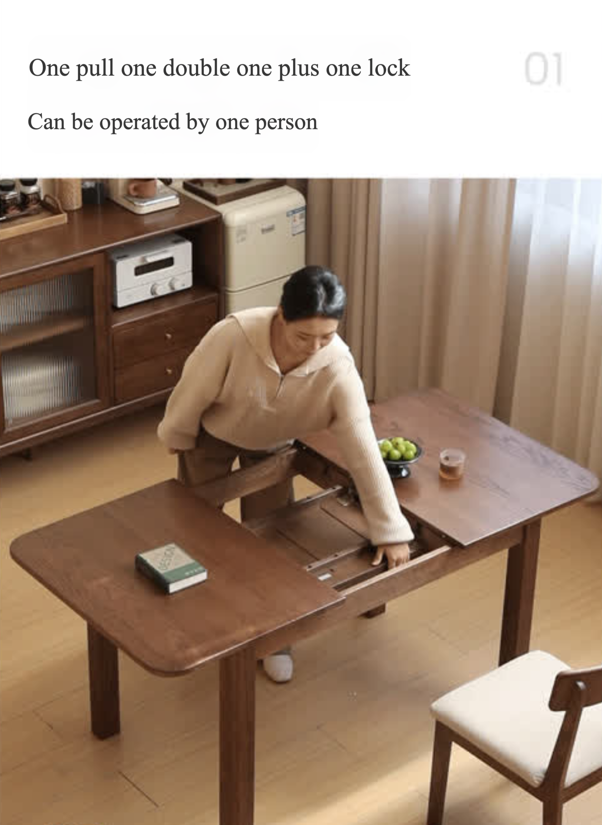 Oak Solid Wood Retractable Dining Table