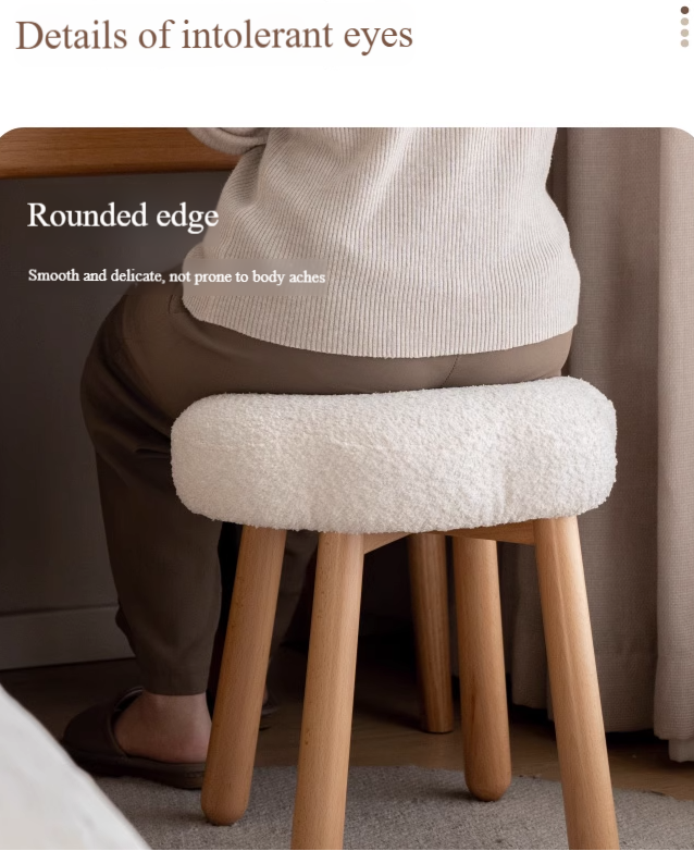 Beech, Solid Rubberood Lamb Velvet Cloud Makeup Stool