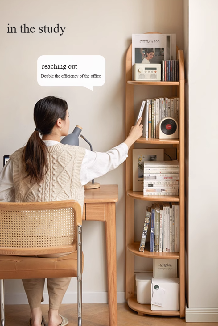 European Beech Solid Wood Corner Bookshelf.