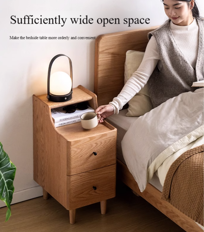 Ash, Oak Solid Wood, Solid RubberWood Modern Nightstand.
