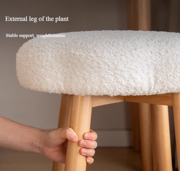 Beech, Solid Rubberood Lamb Velvet Cloud Makeup Stool