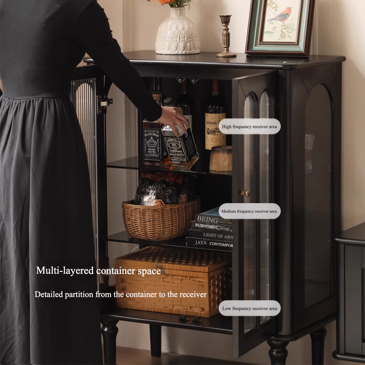 Solid Rubberwood French Retro Side Cabinet.