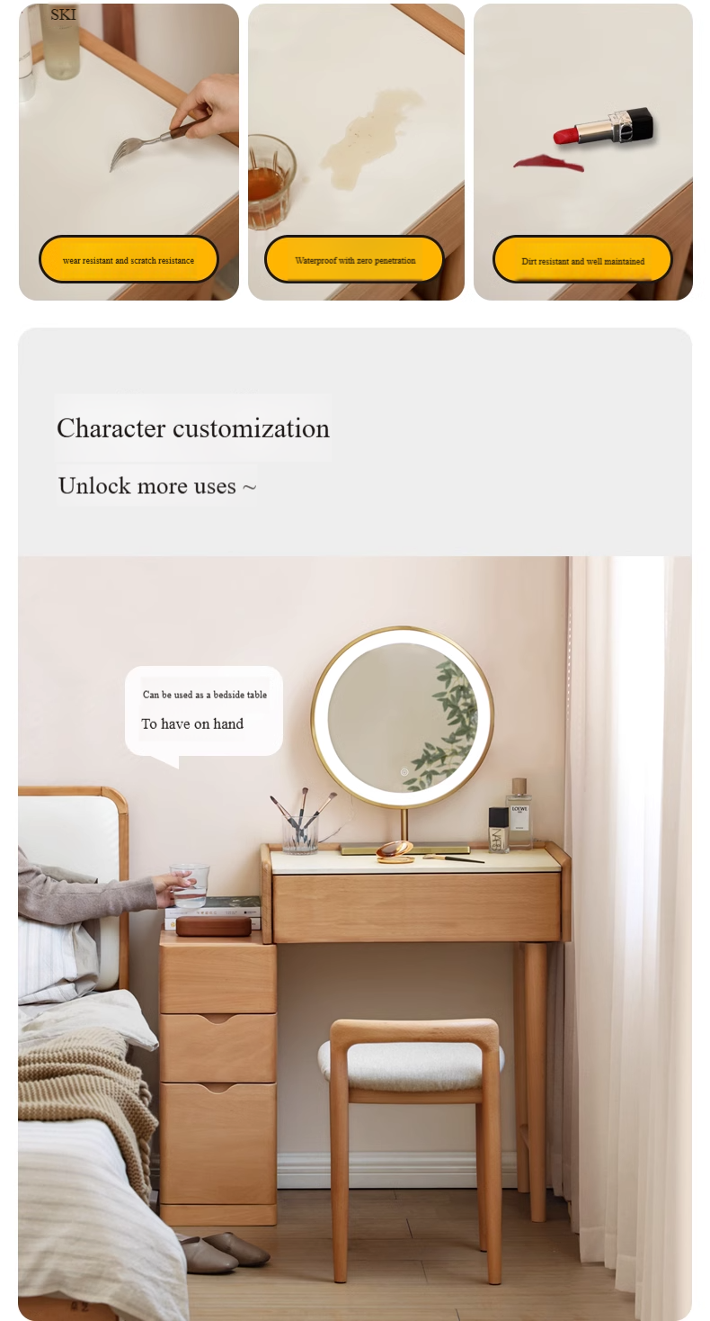 Beech Solid Wood Nordic Light Luxury Dressing Table.