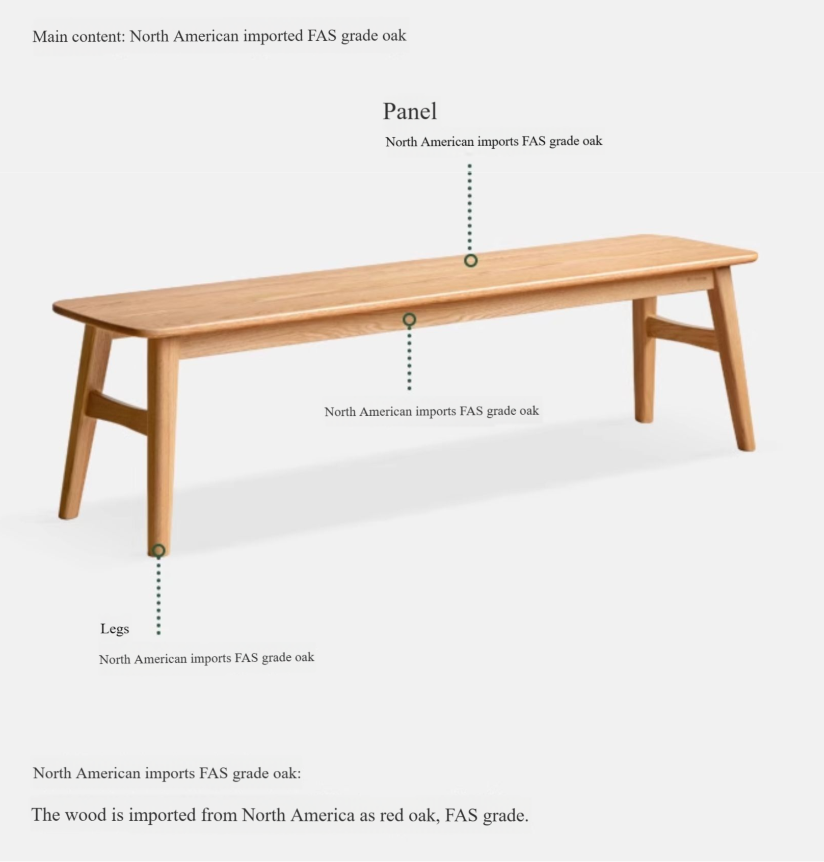 Oak Solid Wood Modern Long Bench