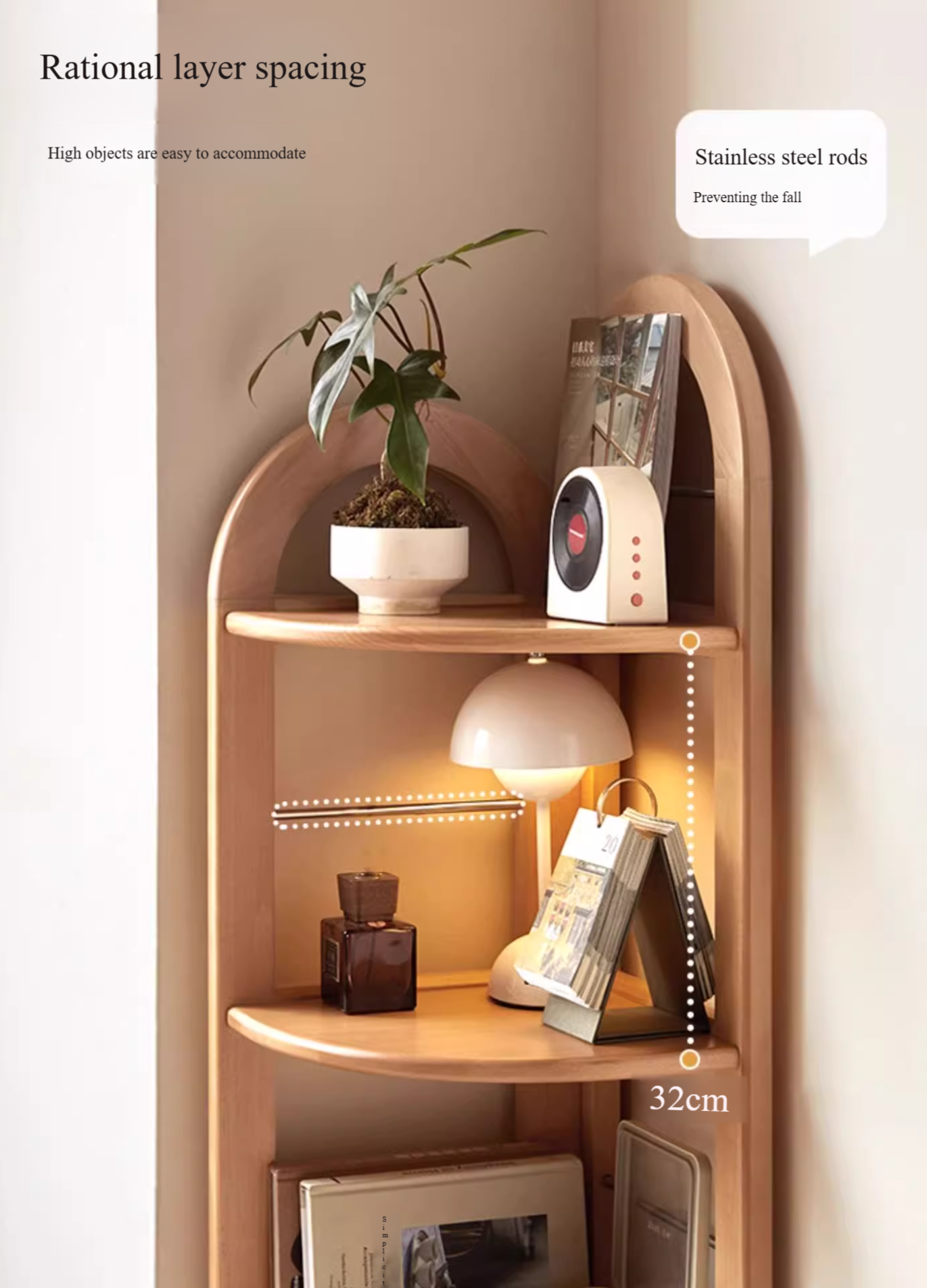 European Beech Solid Wood Corner Bookshelf.