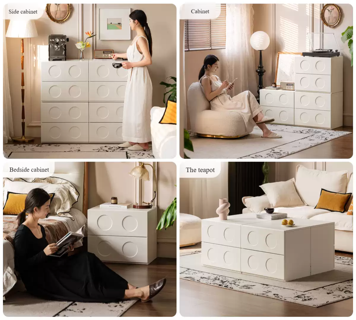 Poplar Solid Wood French Cream Style Module Combination TV Cabinet.