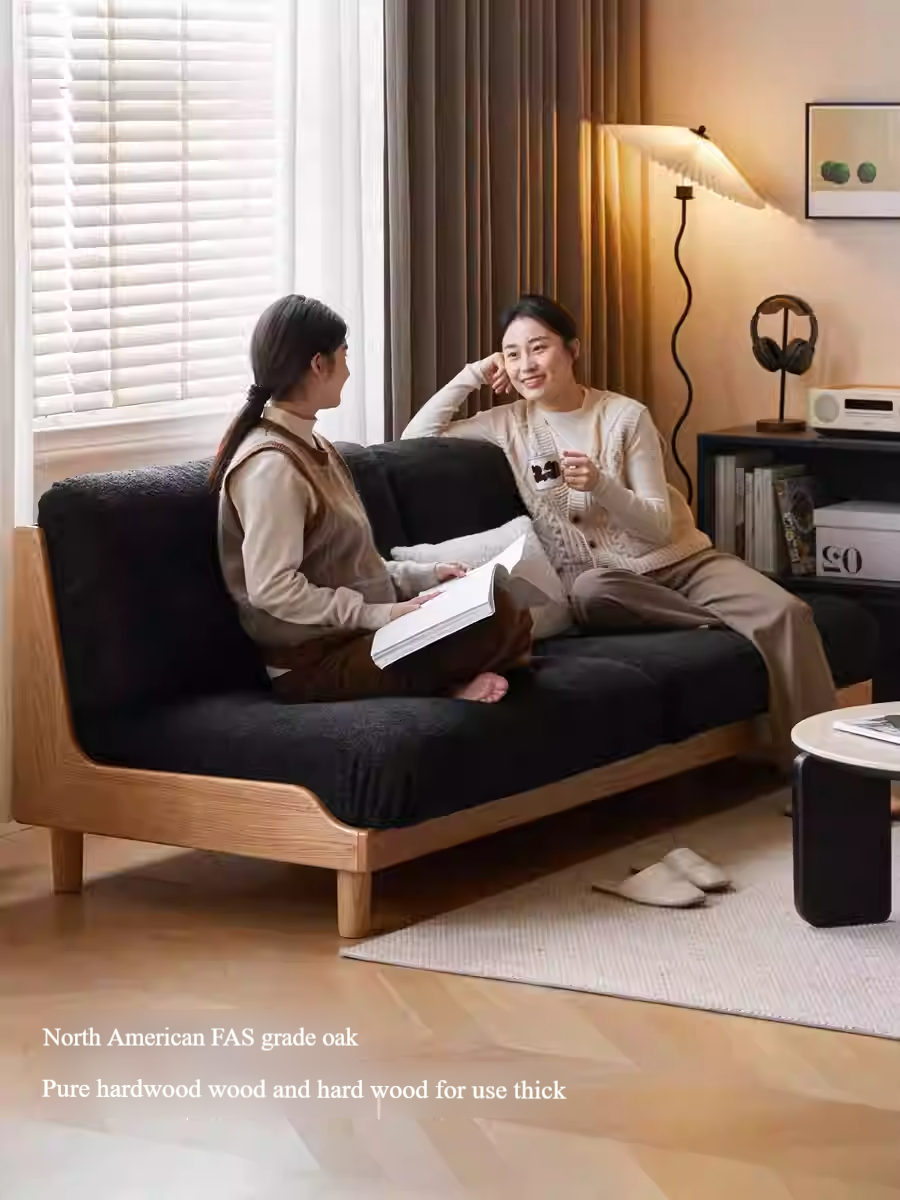 Oak, Ash Solid Wood Fabric Sofa with Deep Seat, Soft Cushion Design