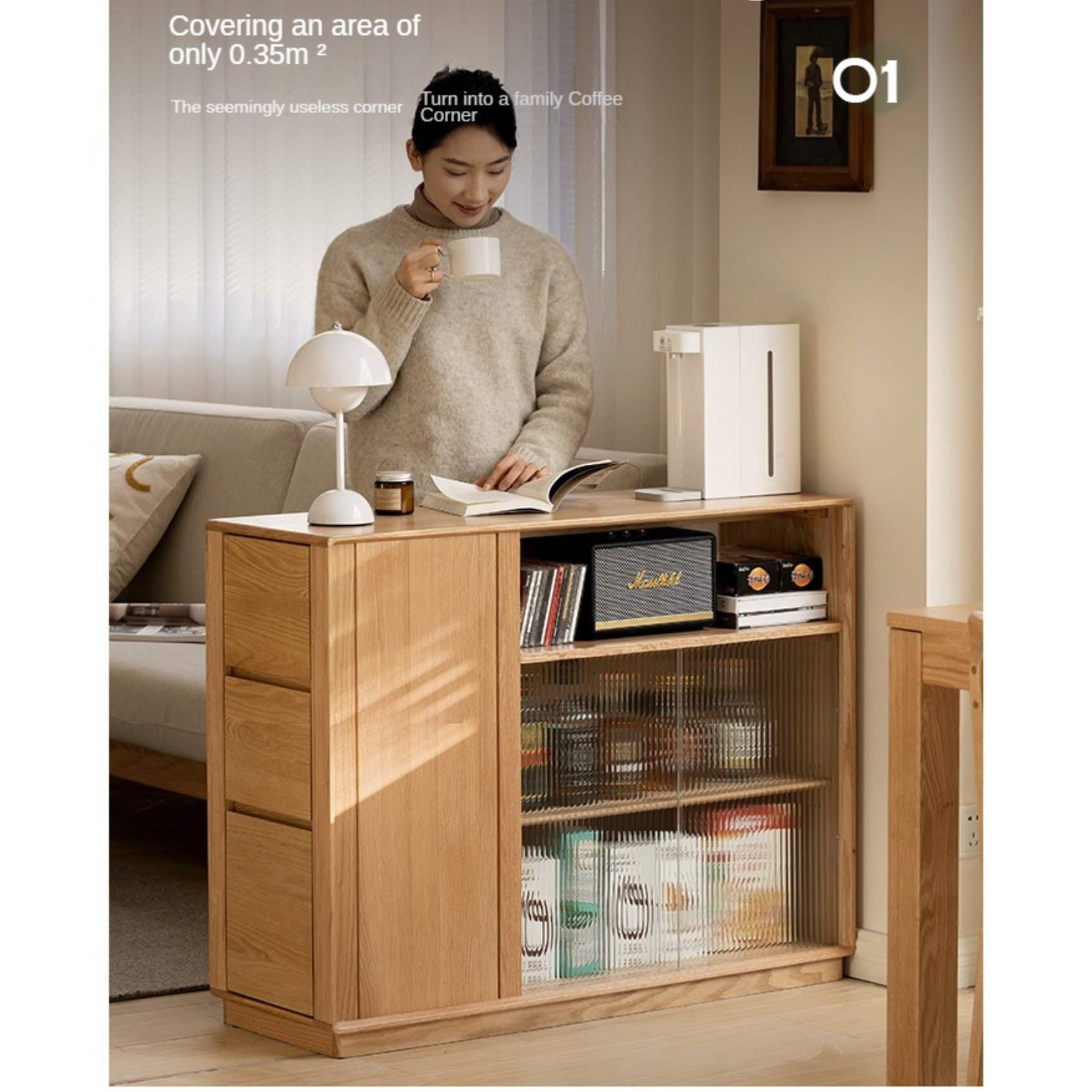 Oak Solid Wood, Solid RubberWood Nordic Modern Sideboard