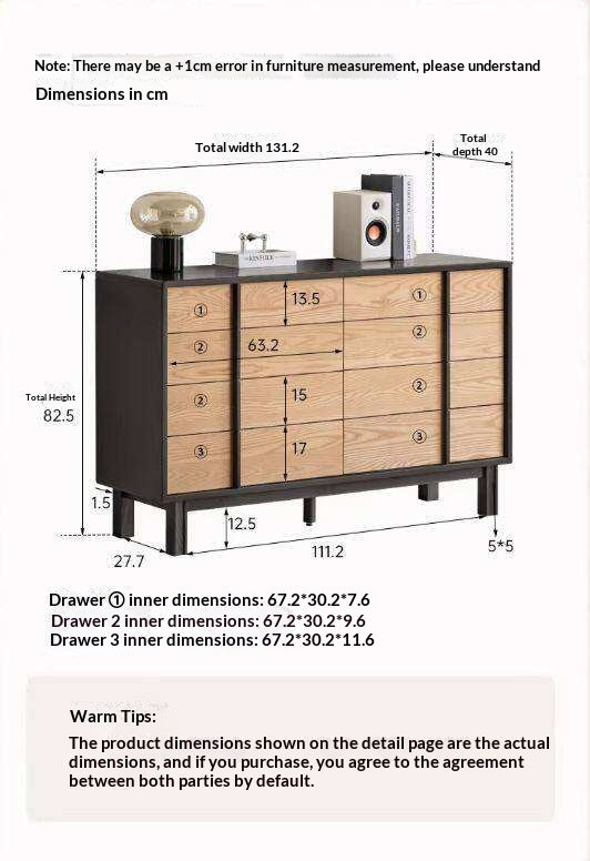 Ash Solid Wood Minimalist Chest of Drawers with Eight Drawers