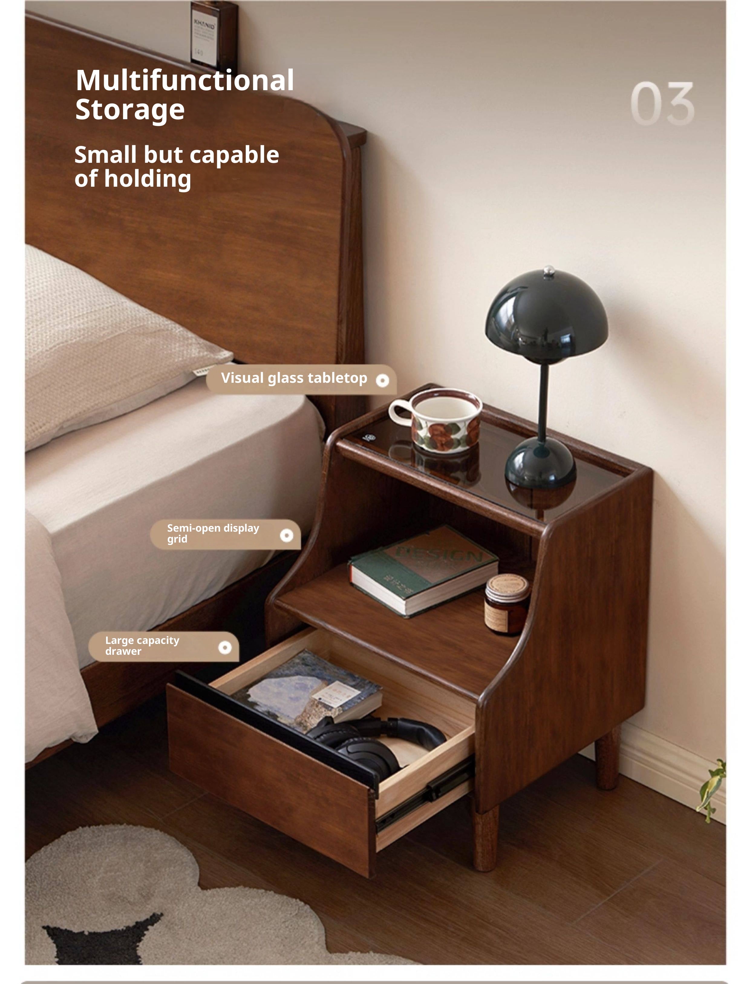 Solid Rubberwood, Oak Solid Wood Nightstand