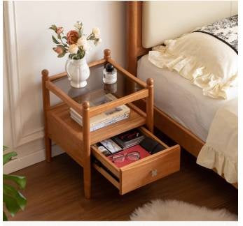 Cherry, Oak Solid Wood French Retro Nightstand.