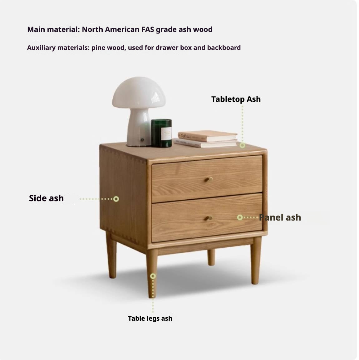 Ash, White Ash, Cherry Solid Wood Modern Style Nightstand