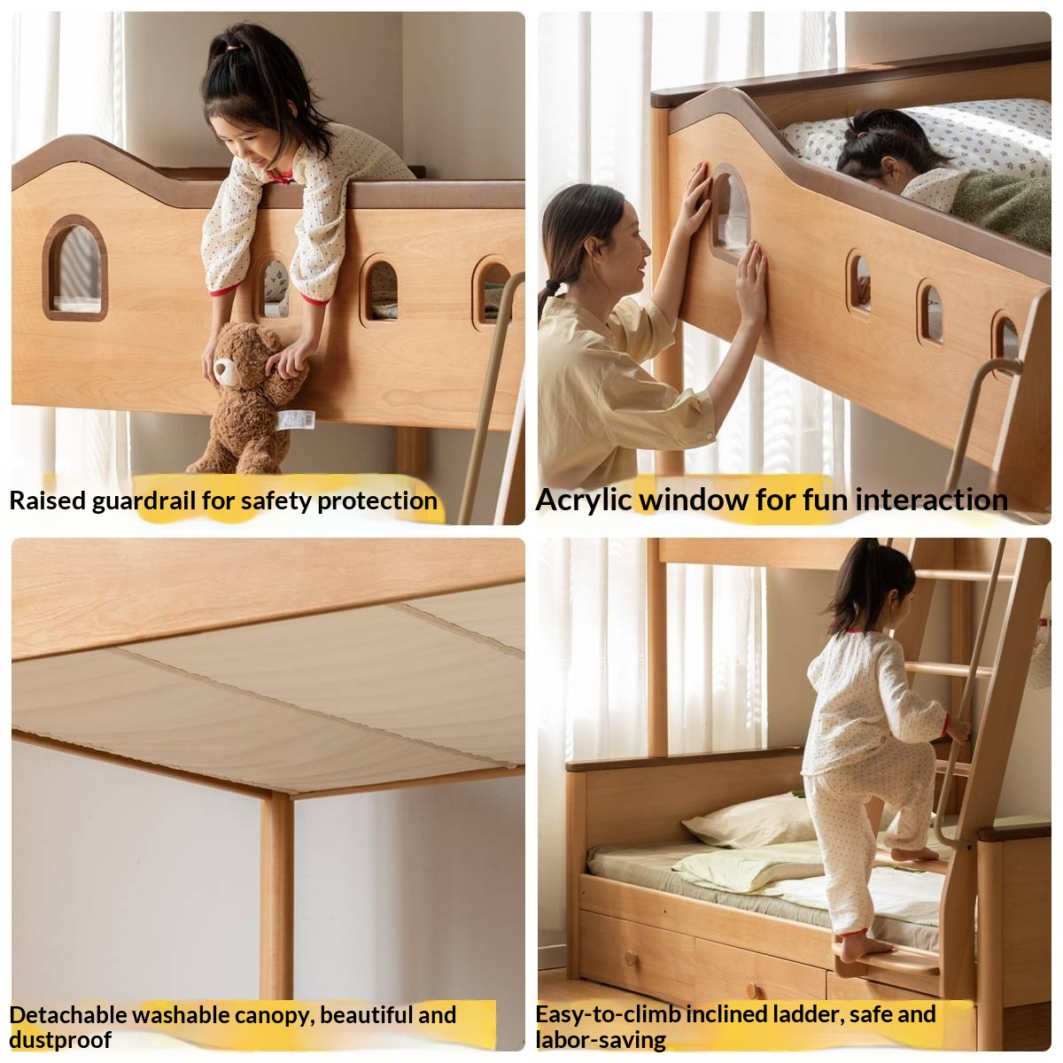 Beech Solid Wood Detachable Bunk Bed with Playful Design