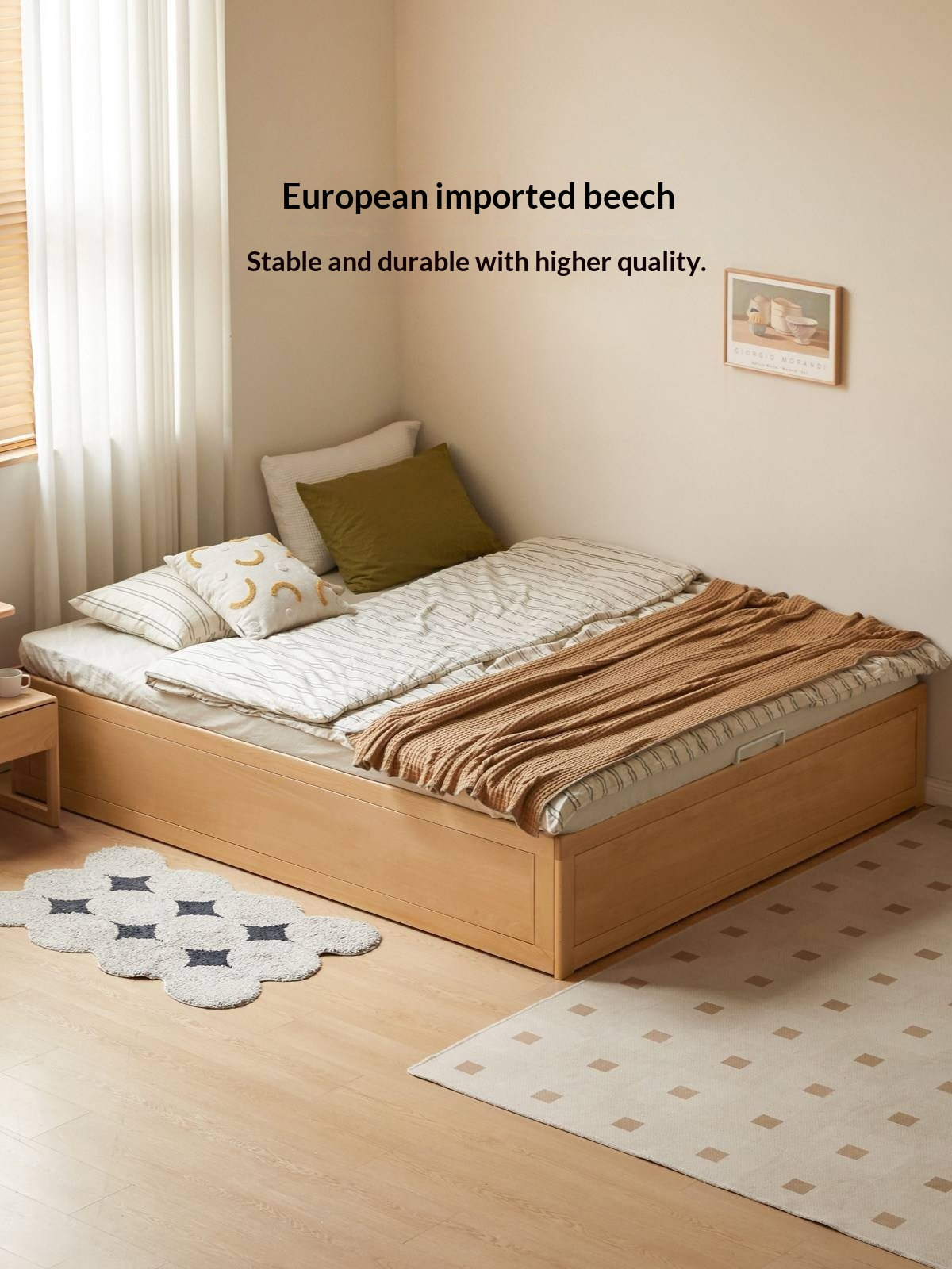 European Beech Solid Wood Platform Box Bed — Headboard-Free, Simple Design