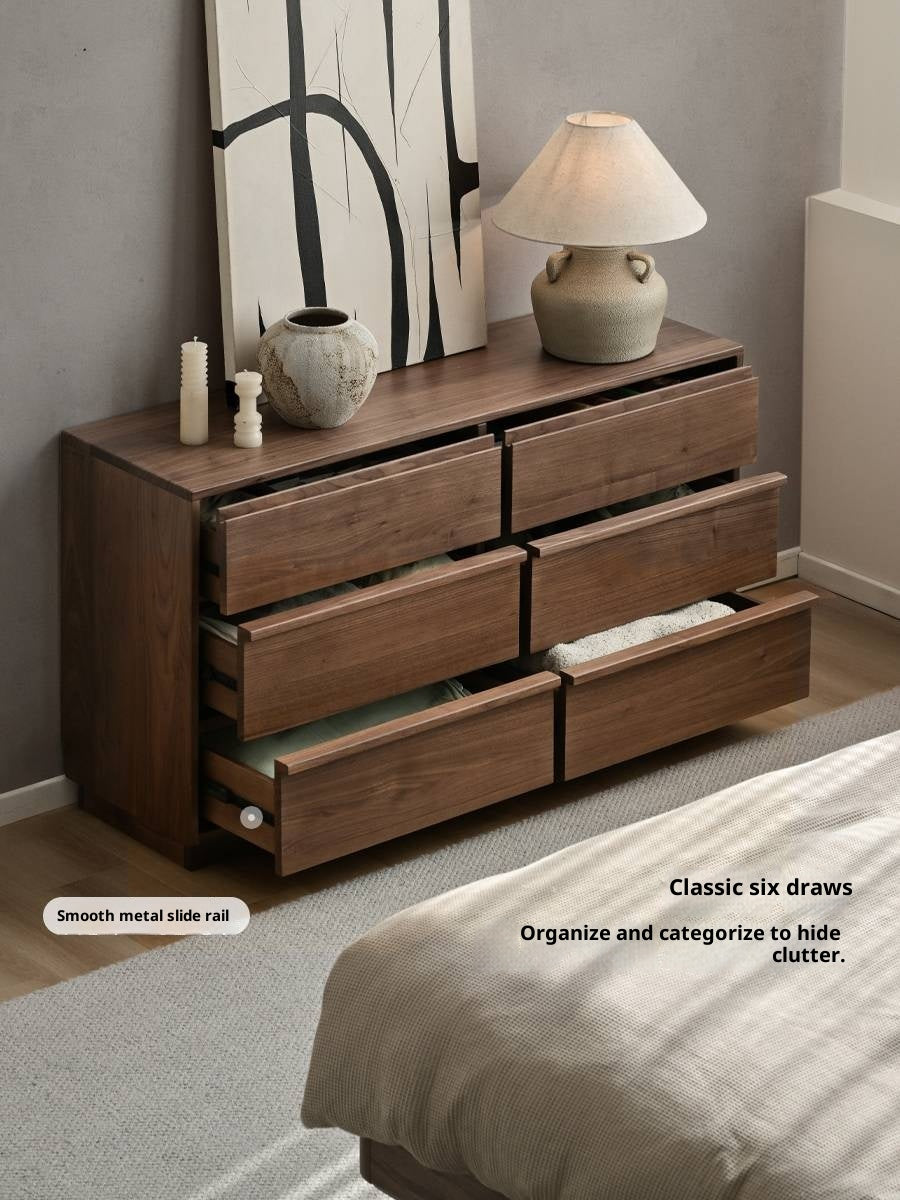 Black Walnut, Sandalwood, Oak Solid Wood Skeleton Line Chest of Drawers