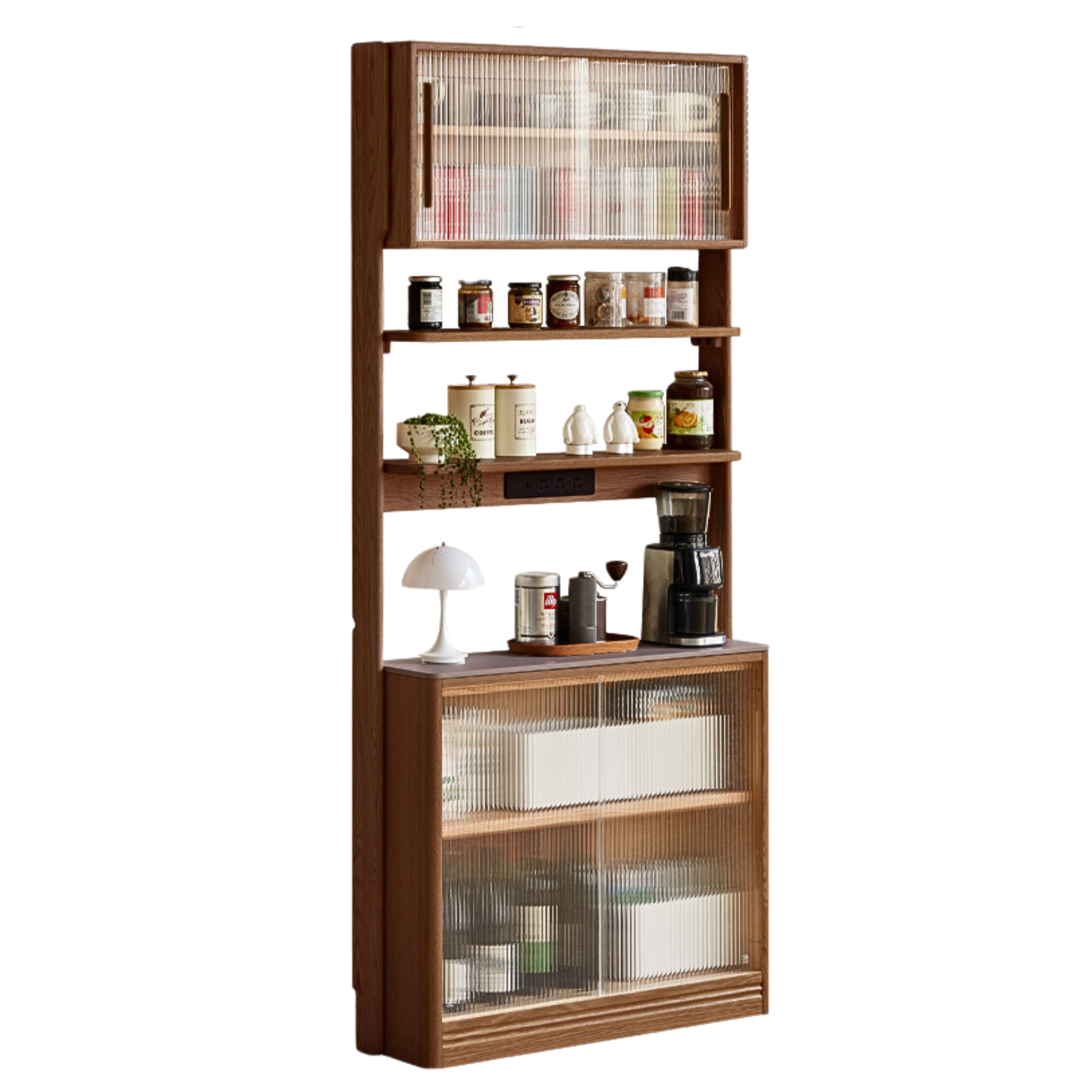 Oak, Solid RubberWood Rock Board Dining Sideboard Integrated Multifunctional Storage