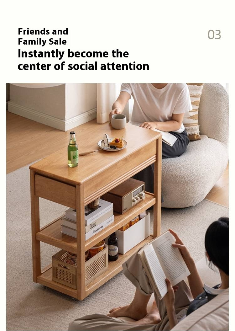 Solid Rubberwood Movable Tea Cabinet.