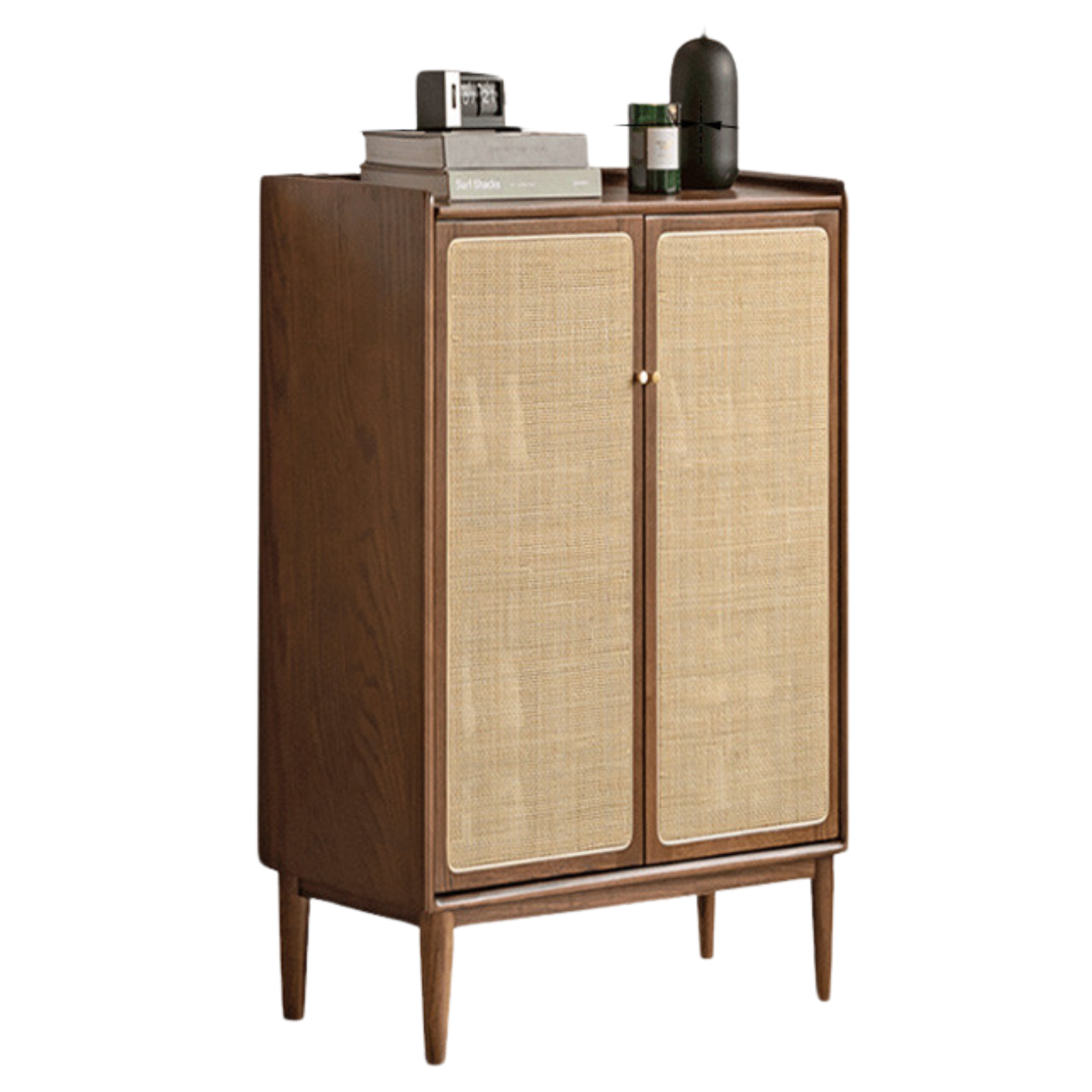 Black Walnut, Oak, South American Walnut Solid Wood Rattan Shoe Cabinet
