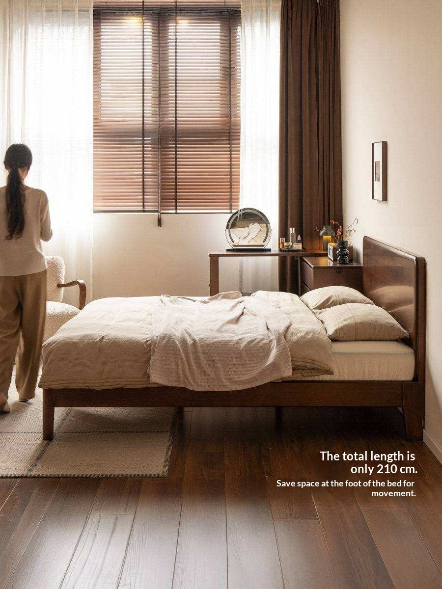 Golden Rosewood Solid Wood Platform Bed with Panel Headboard
