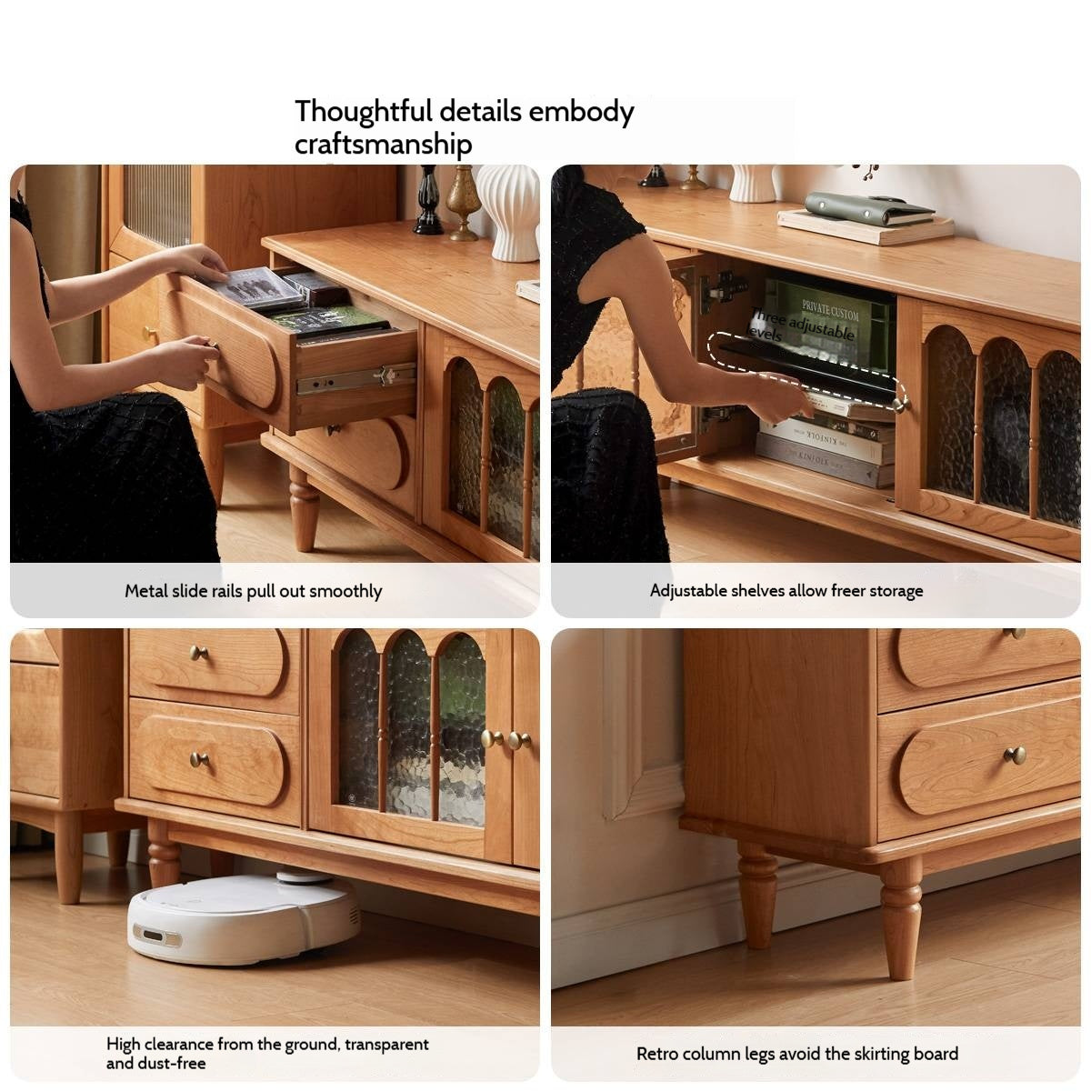 Cherry Solid Wood Style French Retro TV Stand