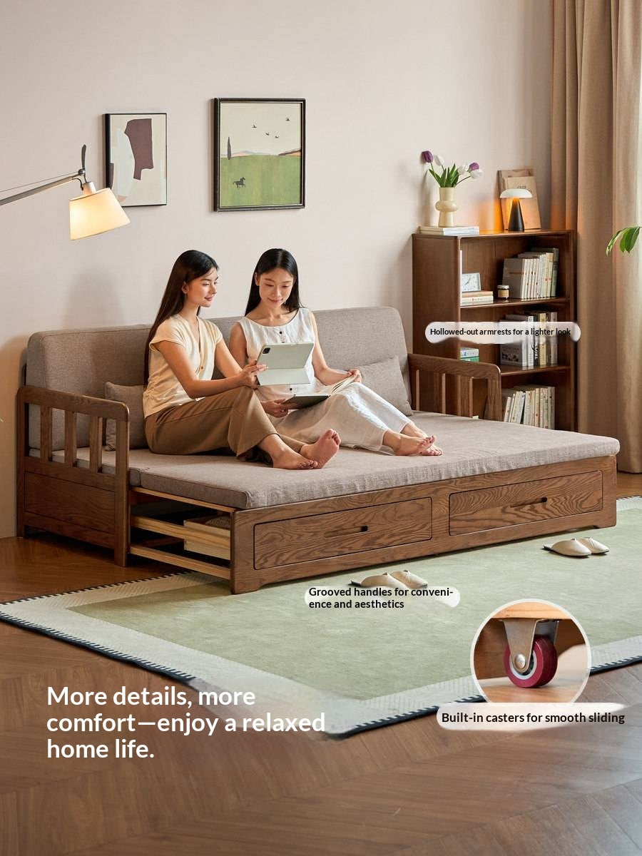 Oak Solid Wood Spindle Daybed with Trundle and Storage Drawers