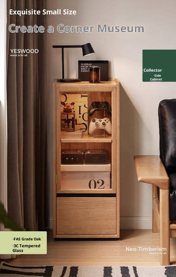 Oak Solid Wood Modern Side Cabinet.