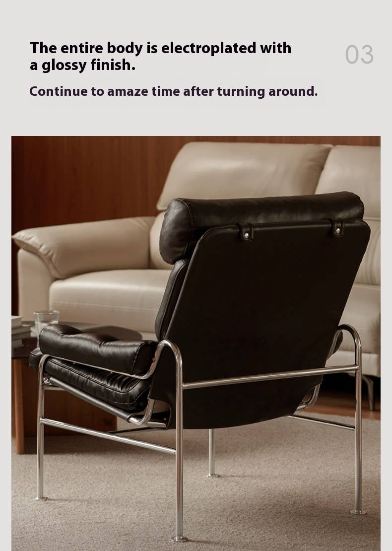 Bauhaus-Style Retro Armchair in Vintage Oil-Wax PU Leather