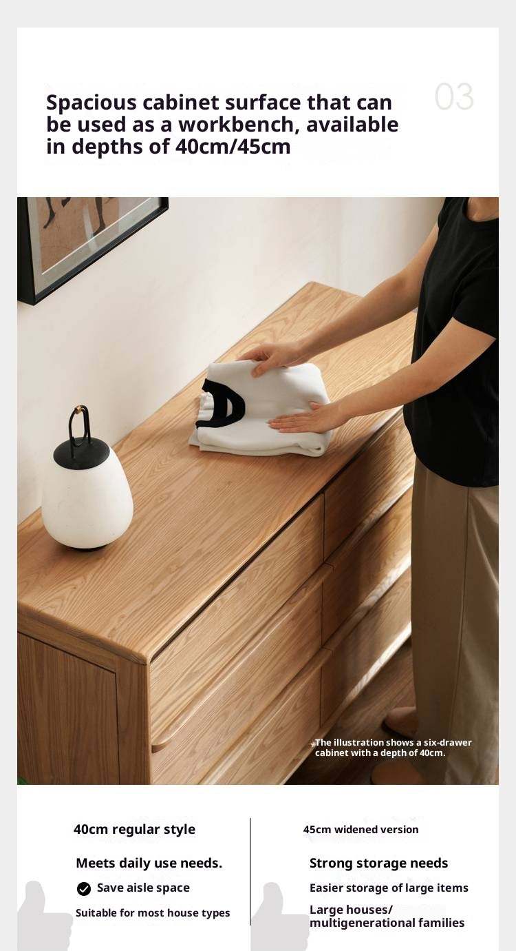 Oak, Ash Solid Wood Modern Storage Drawer Cabinet