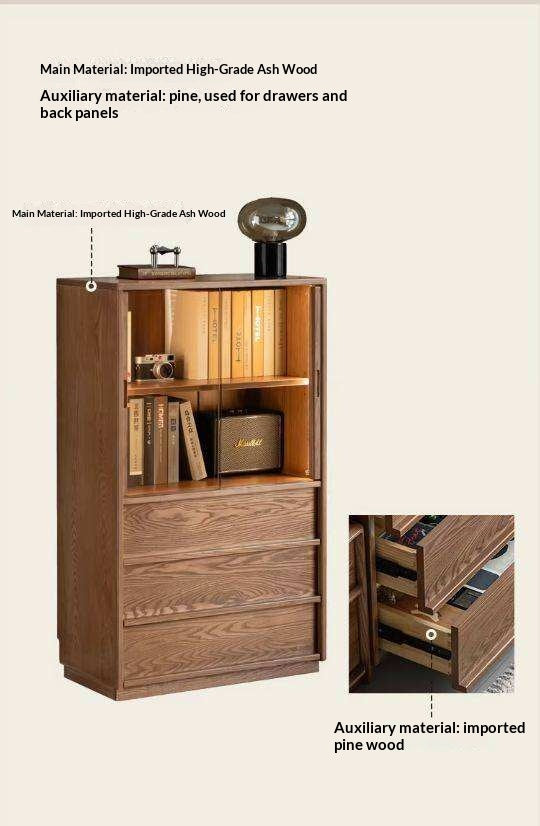 White Ash Solid Wood Side Cabinet with Italian Light Luxury Style