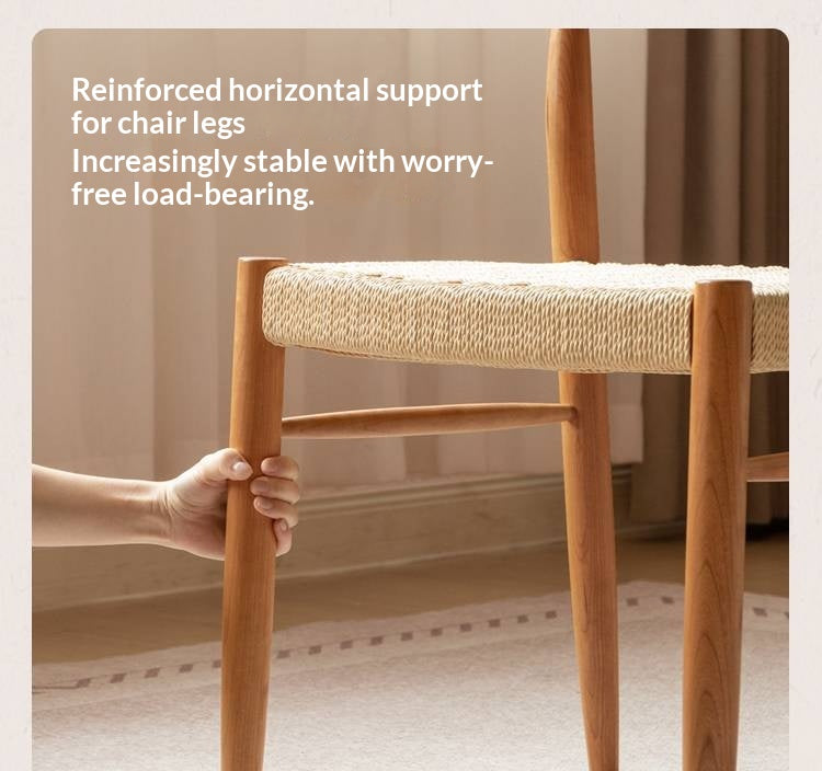 4 pcs -Cherry Solid Wood Dining Chair with Woven Cord Seat, Scandinavian Modern