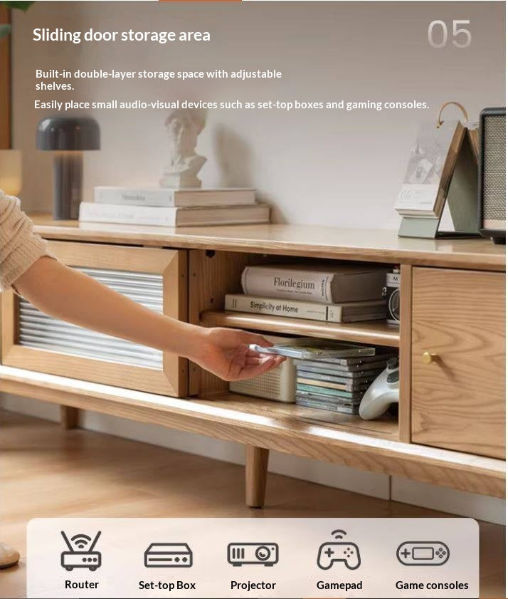 Ash Solid Wood Modern Locker Floor TV Cabinet.