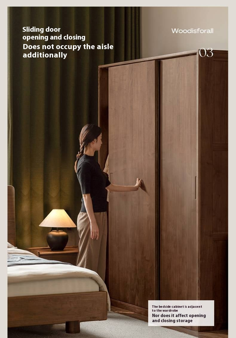 Black Walnut Solid Wood Sliding Door Wardrobe.