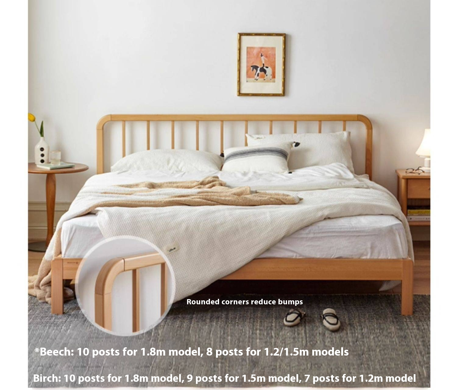 European Beech Solid Wood Bed Modern Simple