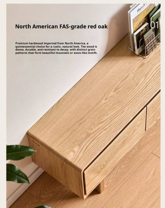 Oak Solid Wood Scandinavian TV Console with Two-Tone Color Block Doors