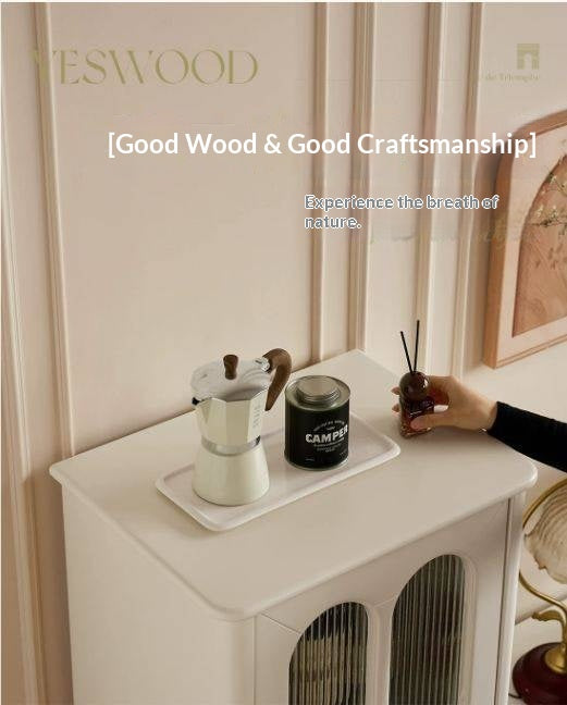 Solid RubberWood French Accent Cabinet with Round Arch Glass Doors and Turned Legs