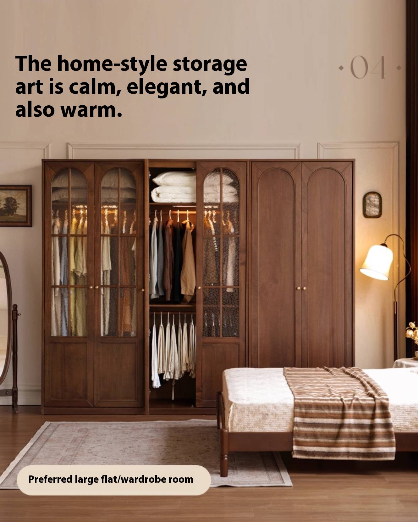 Solid Sandalwood French Retro Style Wardrobe
