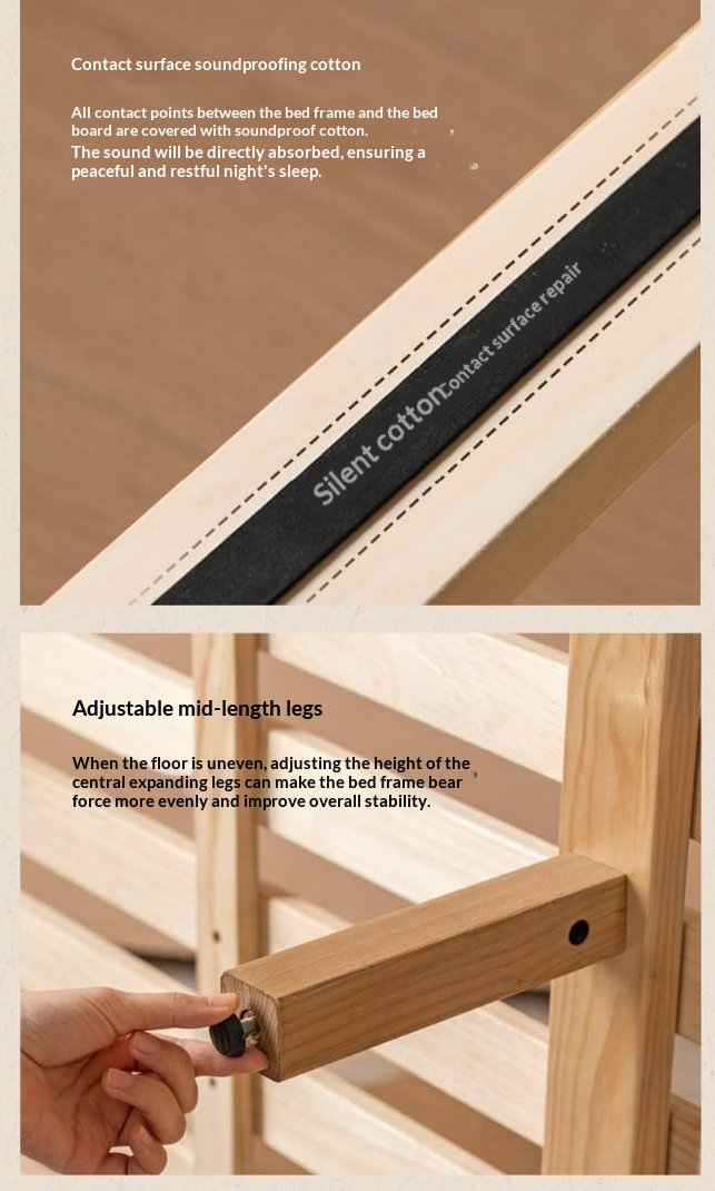 Ash Solid Wood Bed — Modern Minimalist Large Slab Design with Luminous Features