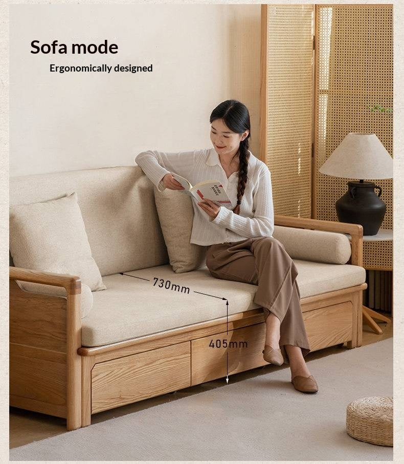 Oak Solid Wood Retractable Multifunctional Box Sofa Bed.