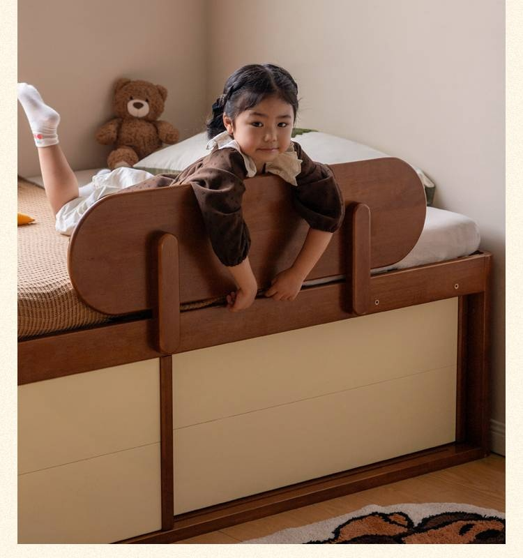 Rubberwood Solid Wood Kids’ Platform Bed and Hidden Storage
