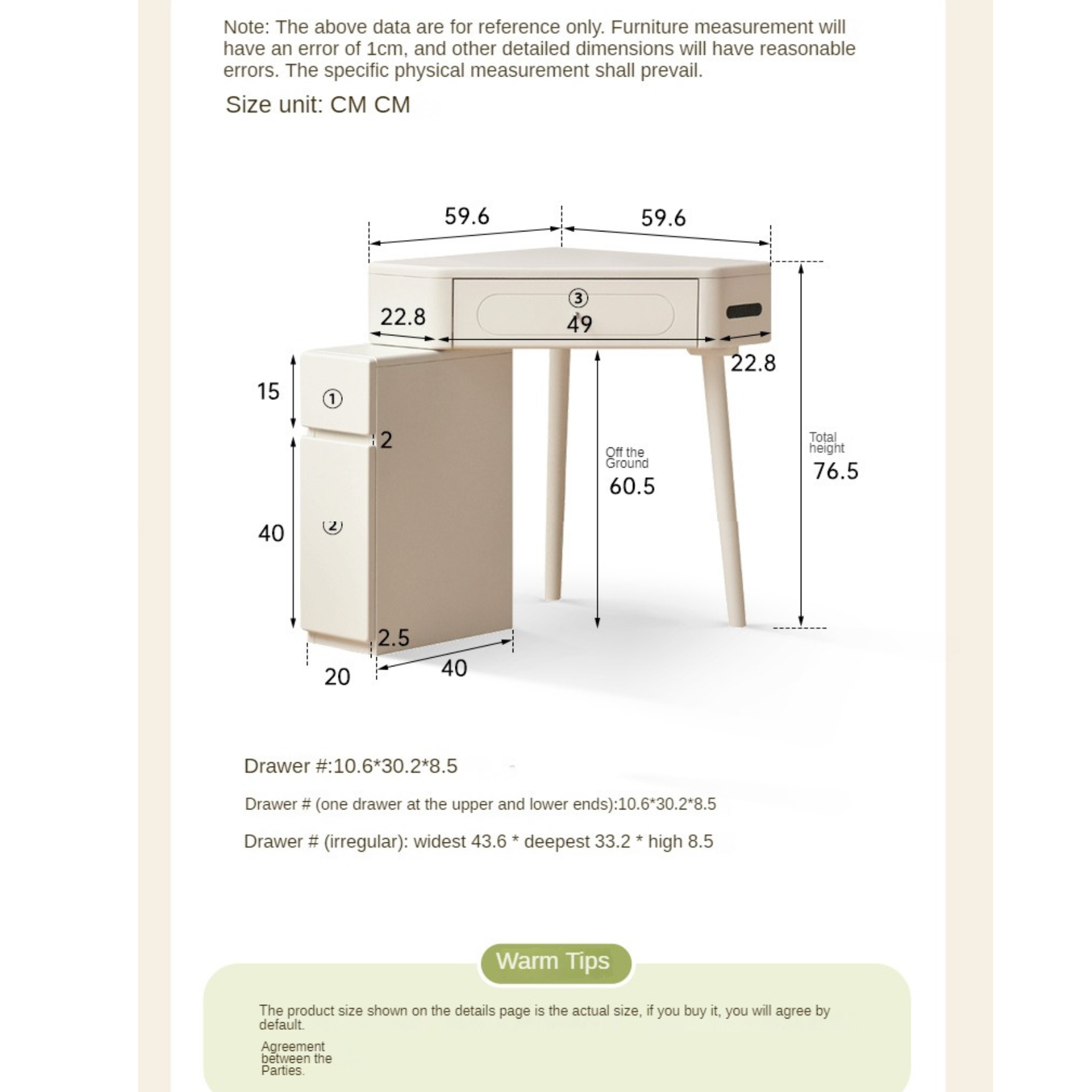 Poplar Solid Wood Corner White Dressing Table.