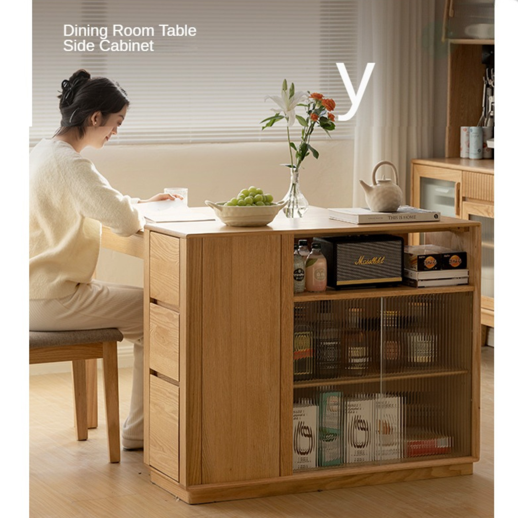 Oak Solid Wood, Solid RubberWood Nordic Modern Sideboard