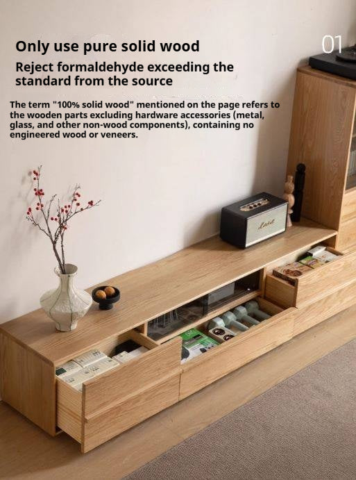 White Oak, Ash Solid Wood Wabi-sabi Style TV Cabinet