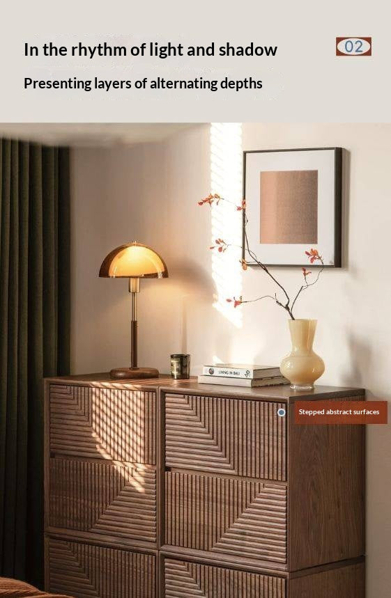 Black Walnut, Sandalwood Solid Wood Modular Storage Cabinet, Mid Century Dresser with Geometric Front Design