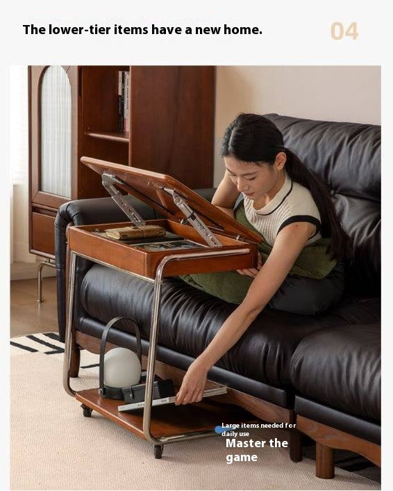 Tulipwood, Cherry Solid Wood Mobile Retro Side Table