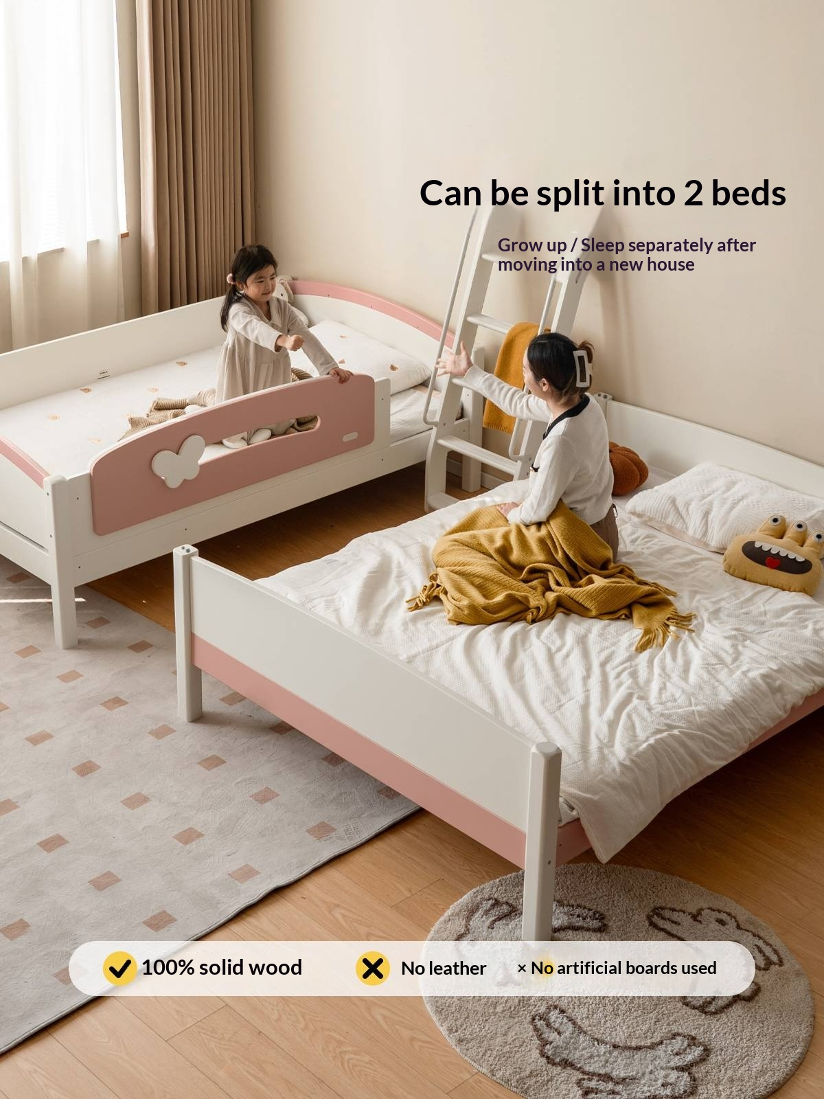 Rubberwood Solid Wood Children's Princess Storage Bunk Bed