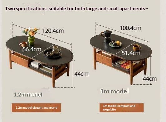 Tulipwood Solid Wood Coffee Table with Rock Slab Top in Retro Style