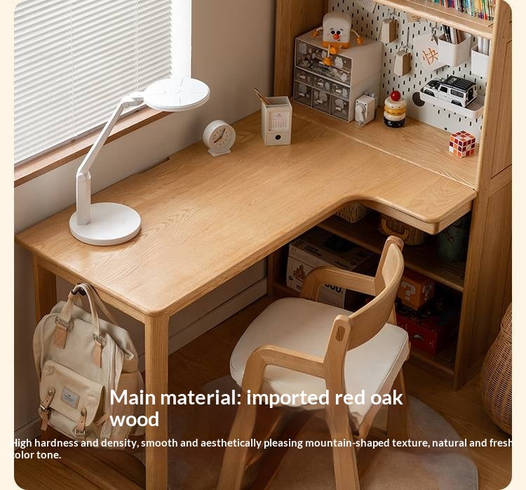 Oak Solid Wood Children's Study Desk, Bookshelf, Wardrobe