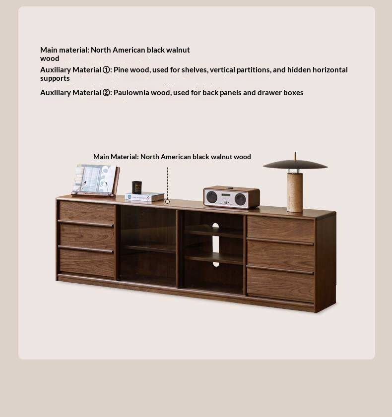 Black Walnut Solid Wood TV Cabinet with Large Storage